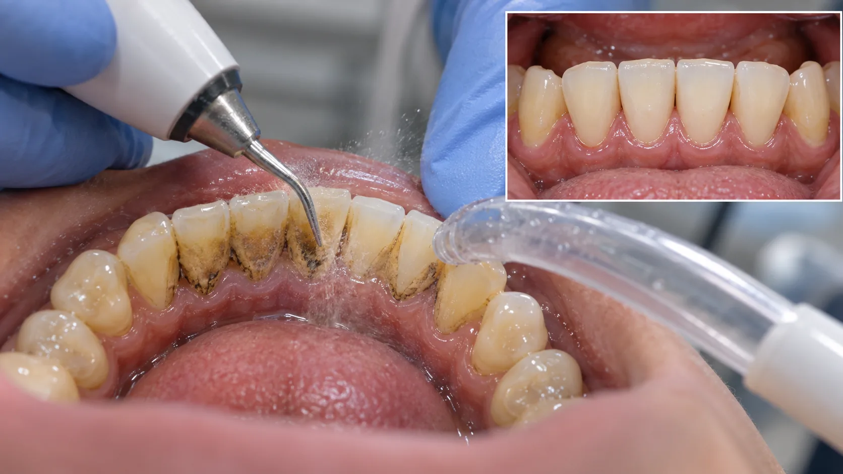 برداشتن ایمن جرم سیاه دندان با دستگاه جرم‌گیری و ساکشن در مطب