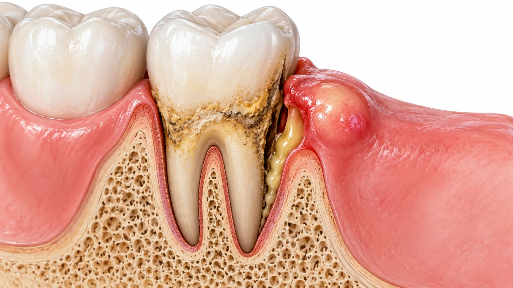 تورم موضعی و تجمع چرک کنار دندان در آبسه لثه